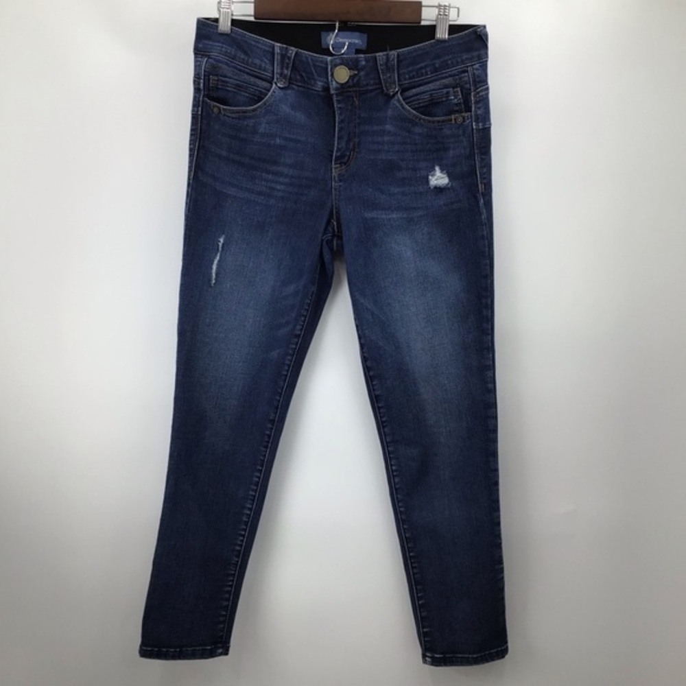 Democracy Dark Blue Distressed Ankle Skinny Jeans